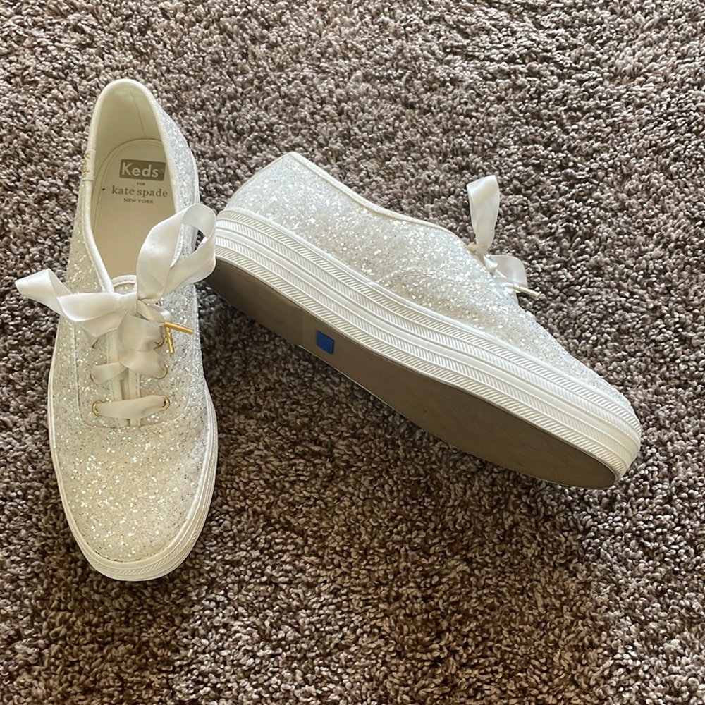 Kate Spade x KEDS White Platform Glitter Shoes